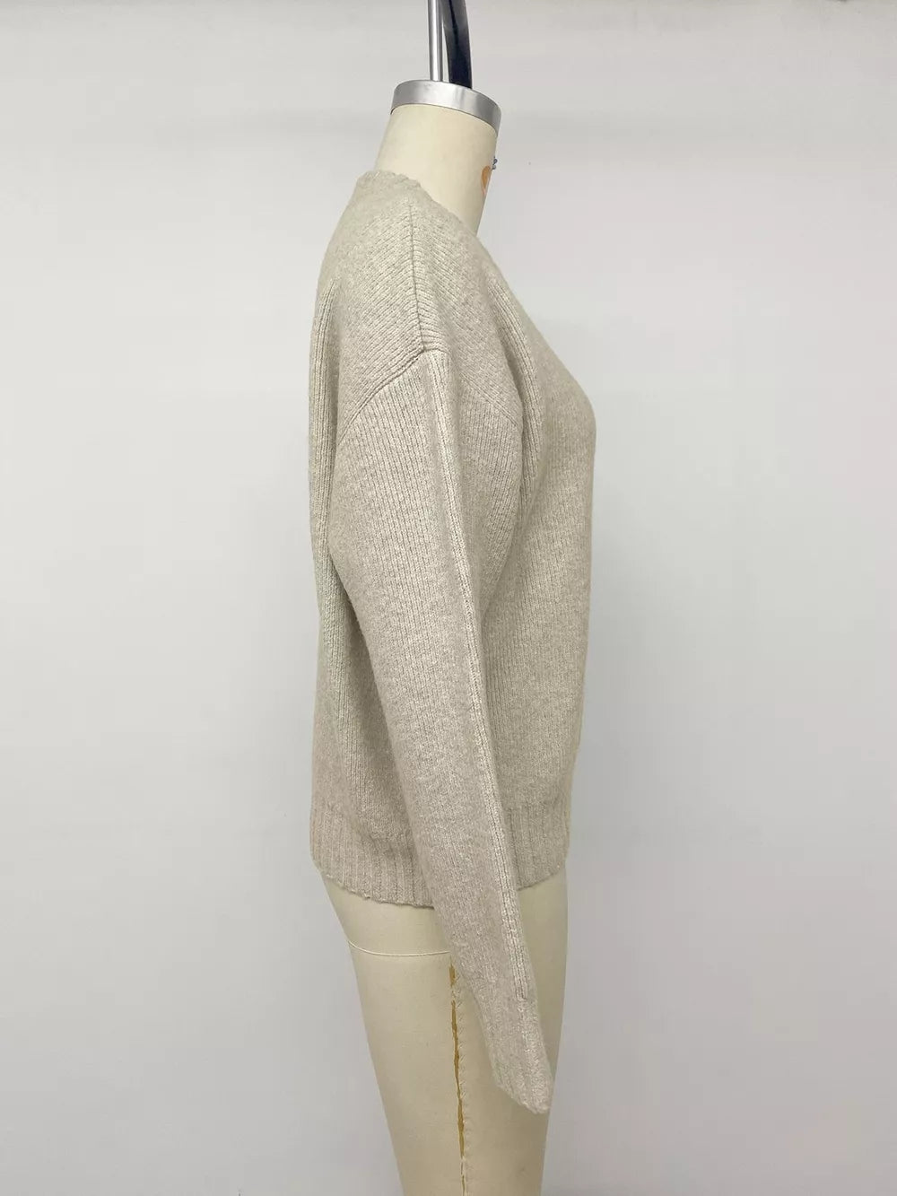 beige relaxed cardigan with crew neck