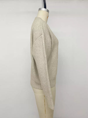 beige relaxed cardigan with crew neck
