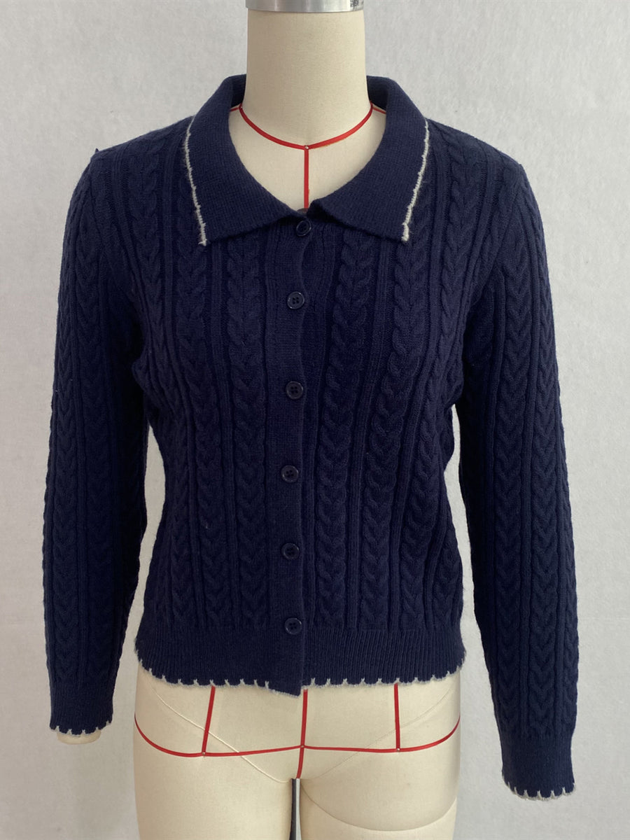 cardigan in Navy Blue with cable-knit and cropped