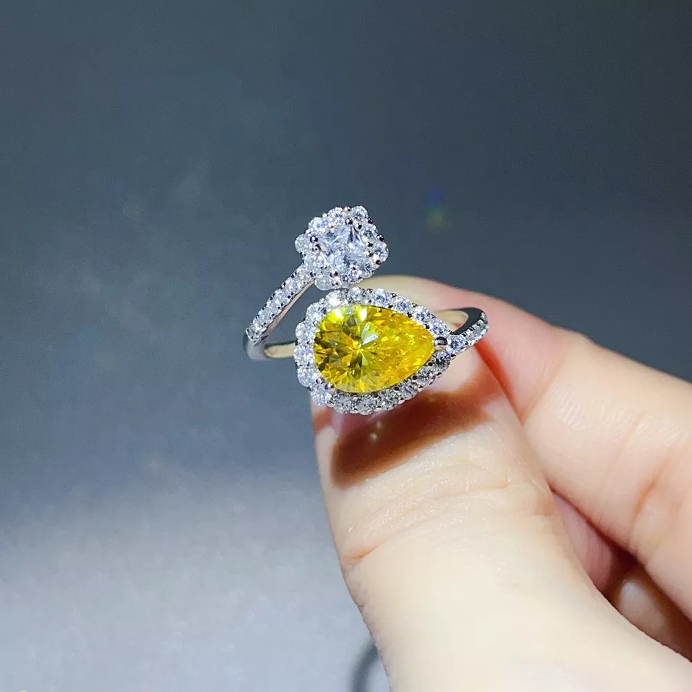 ring in silver featuring moissanite stone and bypass fit