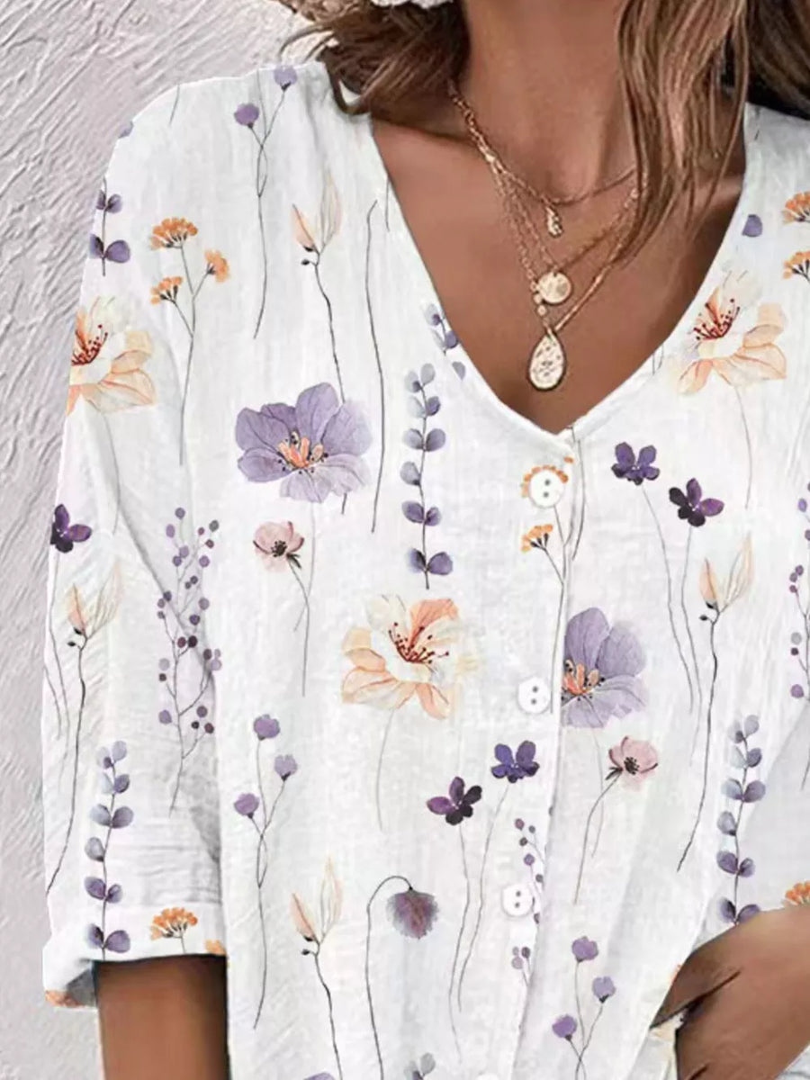 bohemian button-down shirt in Lilac with v-neck