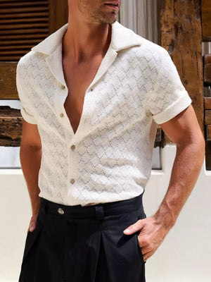 ivory button-up shirt with geometric and collared