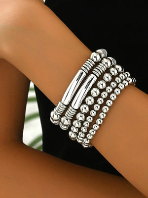 5 Piece 18k Gold-plated Plastic Beaded Bracelet in Silver with beaded