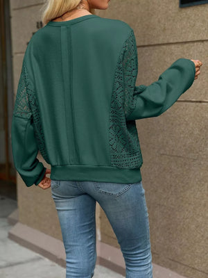 sweatshirt featuring lace in Purple with 65% viscose, 30% polyester, 5% elastane Care instructions: Machine wash cold texture