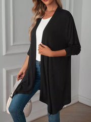 Blush Pink cardigan with tunic-length and open-front