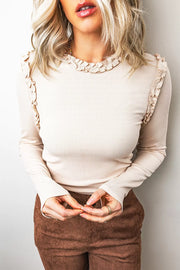 Beige blouse with hip-length and pullover
