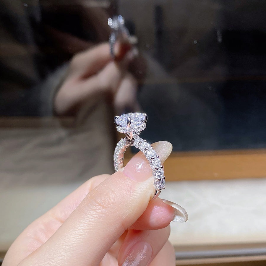 silver with ring with 3 carat moissanite