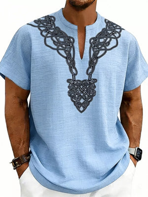 Men's Notched Printed Short Sleeve Shirt Plus Size in White