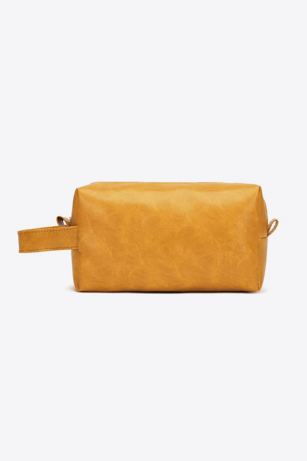 Textured faux leather travel case in gold with a carry handle.