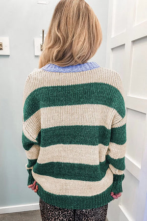 Striped Colorblock Drop Shoulder Pullover Sweater option 5
