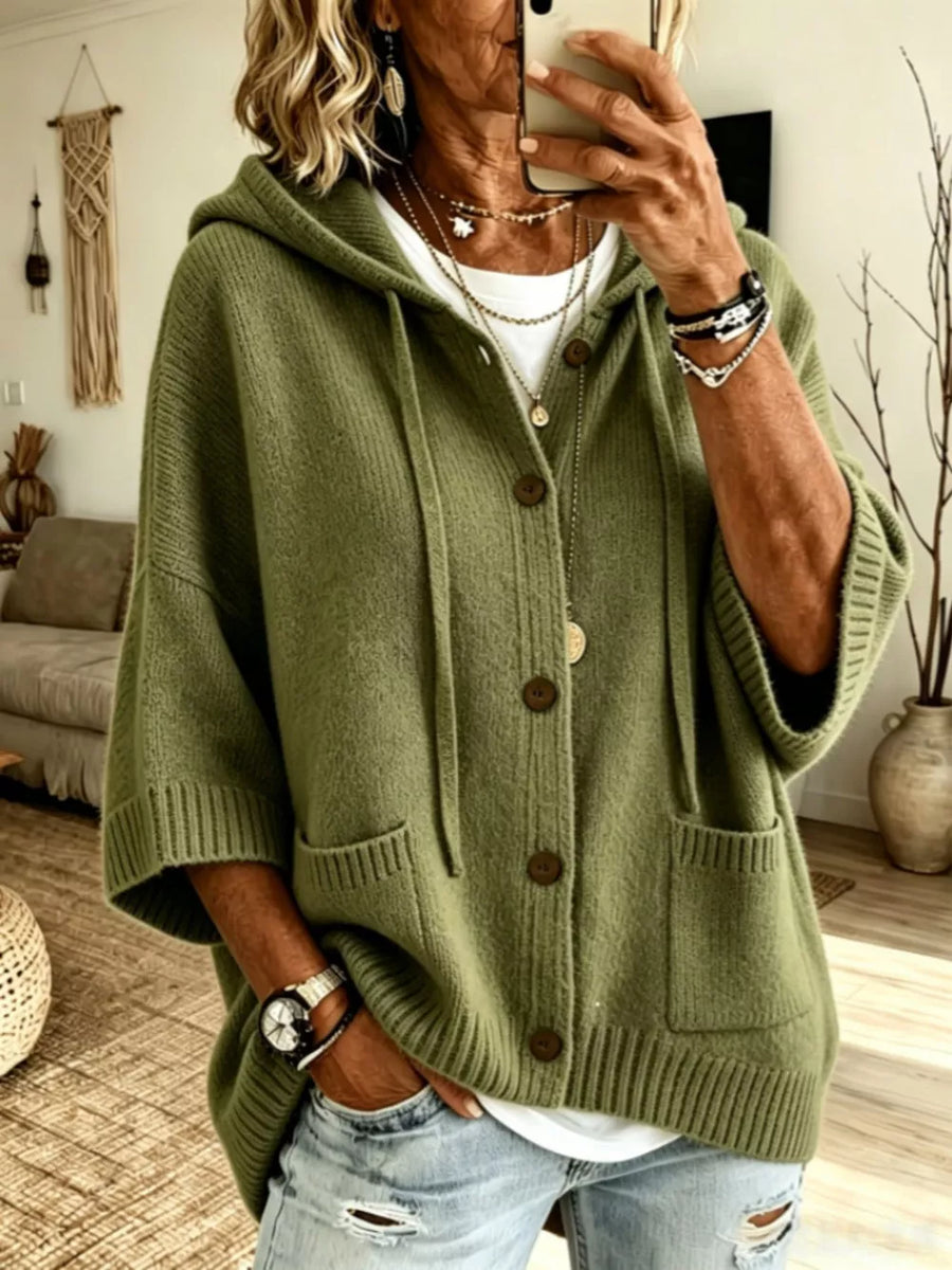 cardigan in Pink with hooded and hip-length