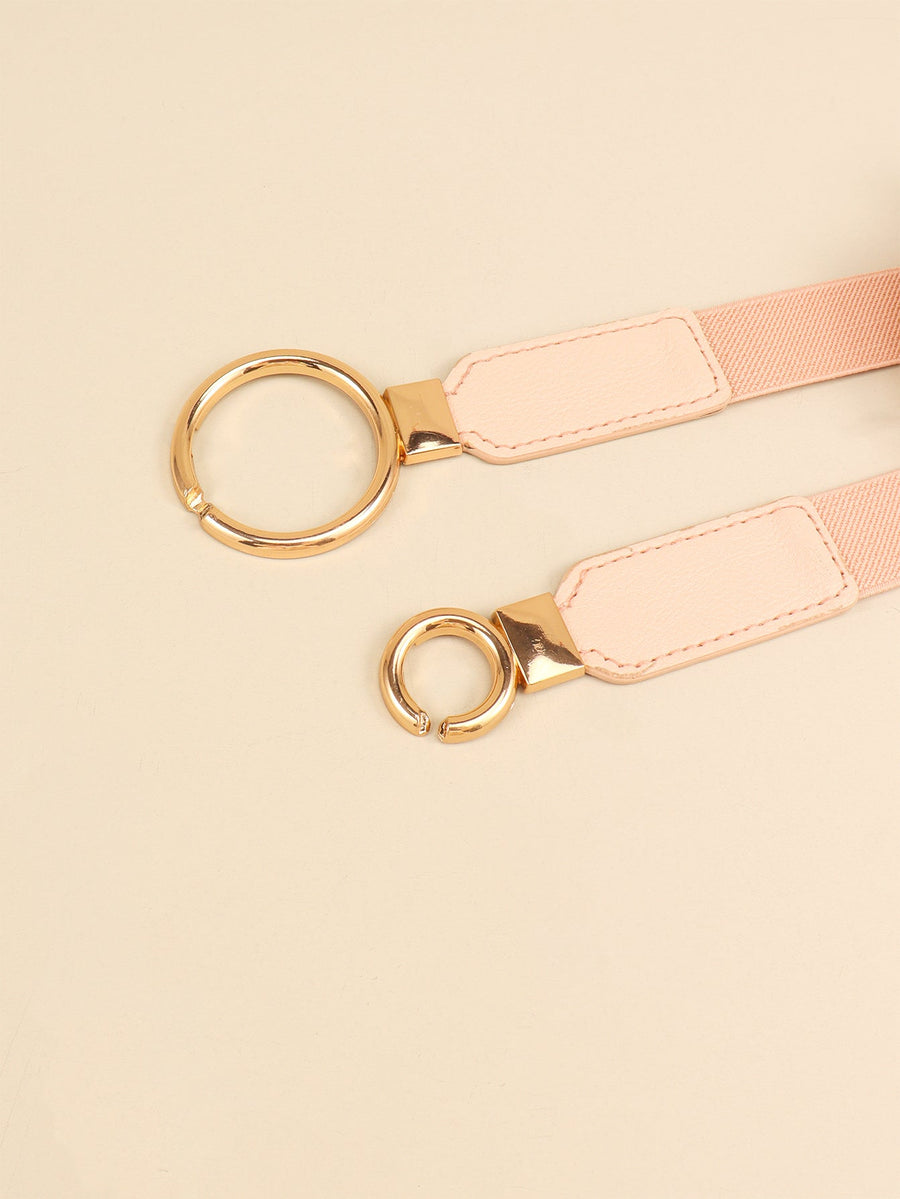 Peach elastic belt with gold interlocked ring buckle detail