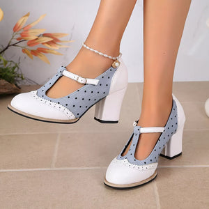 pumps featuring polka dot in tan with PU Leather, Rubber Imported Size &amp texture