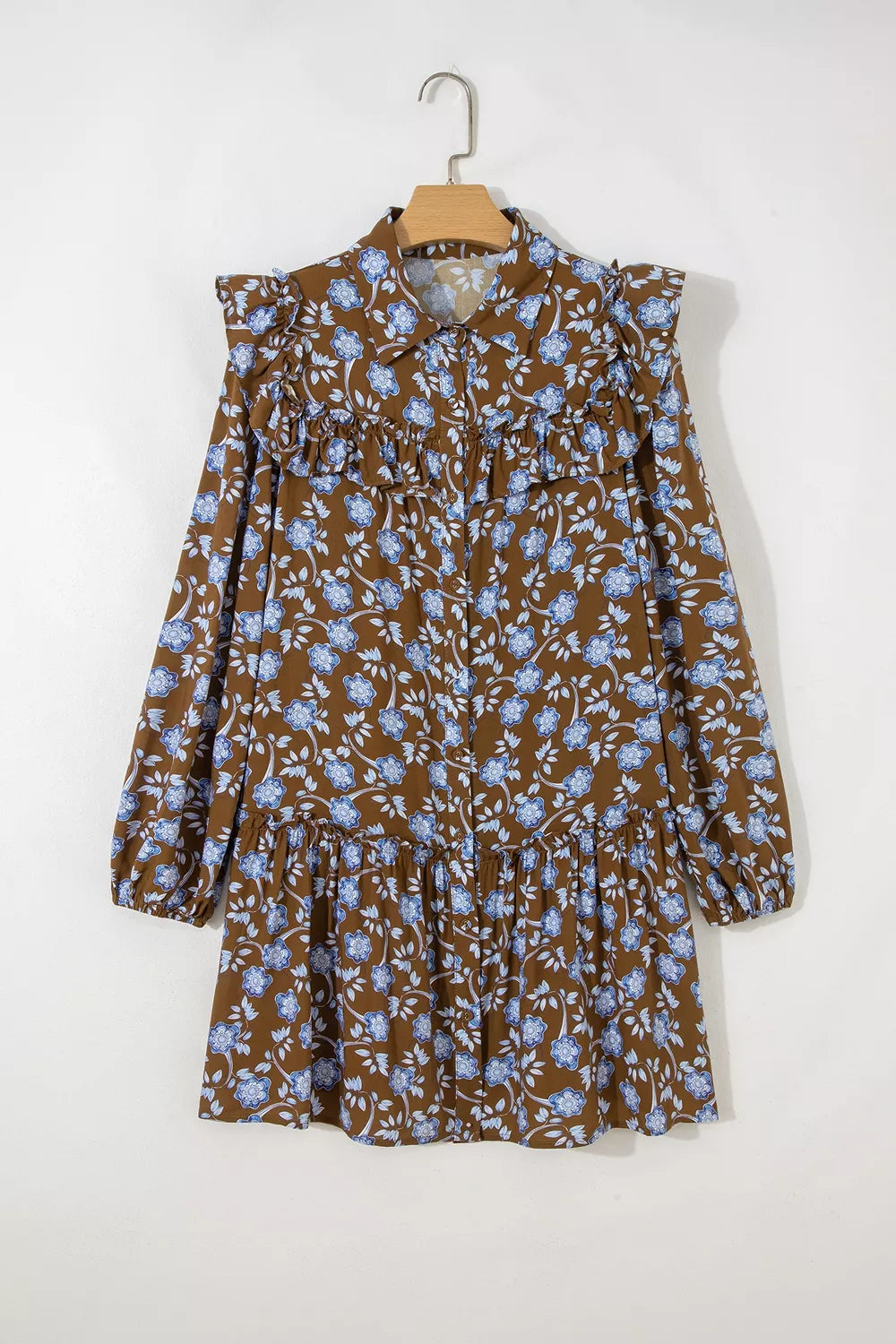 romantic shirt dress in Dark Brown with collared