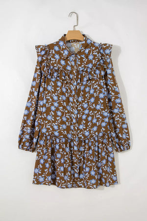 romantic shirt dress in Dark Brown with collared