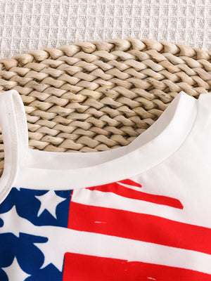 Baby American flag tank top with white trim and straps, cotton.