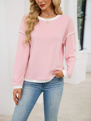 Contrast Trim Long Sleeve Sweatshirt in Black, view 19