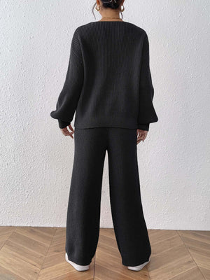 sweater set in Camel with ribbed knit and full-length
