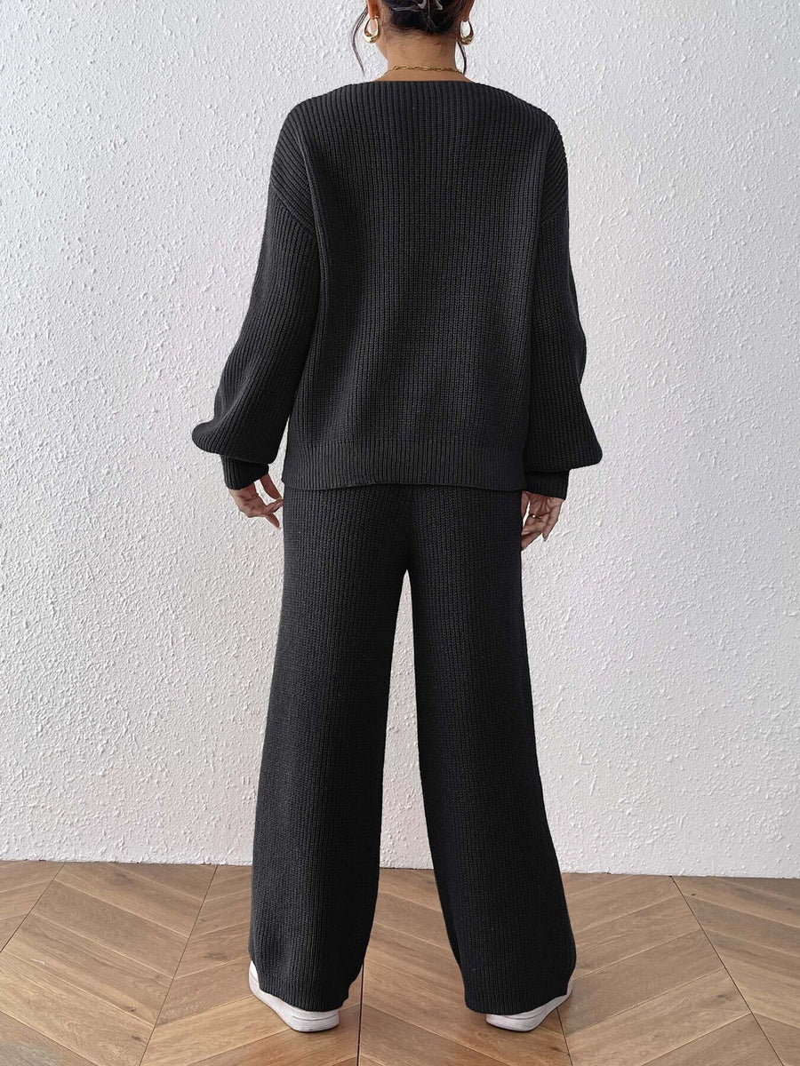 sweater set in Camel with ribbed knit and full-length