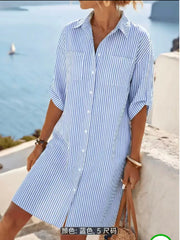 100% polyester Care instructions: Machine wash cold shirt dress in Light Blue with relaxed silhouette