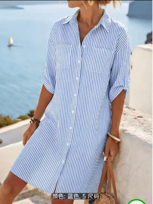 100% polyester Care instructions: Machine wash cold shirt dress in Light Blue with relaxed silhouette