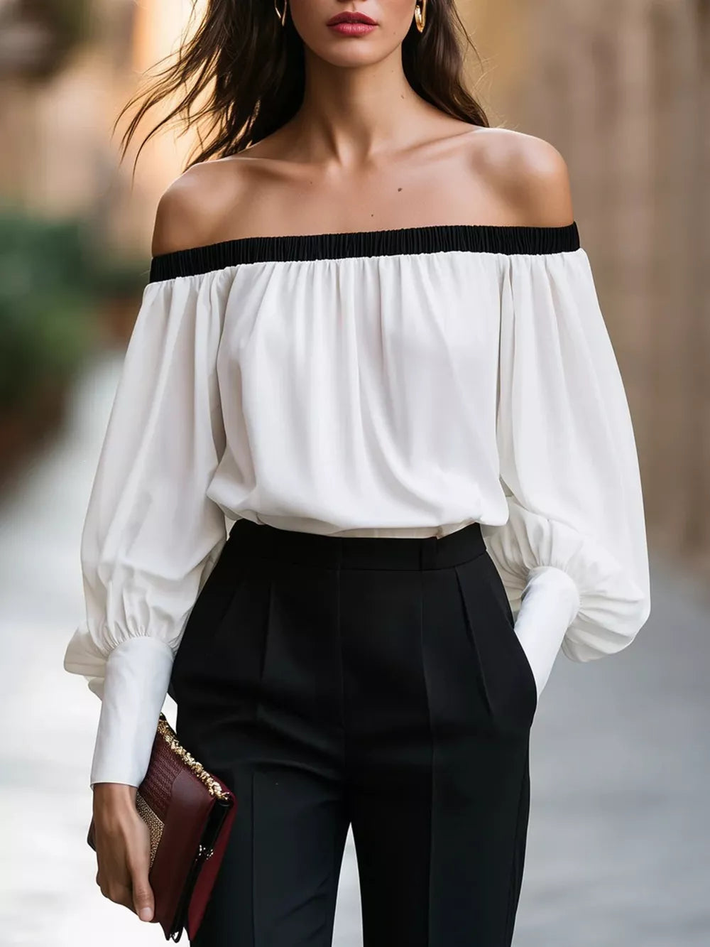 Black Off-shoulder Ruched Top