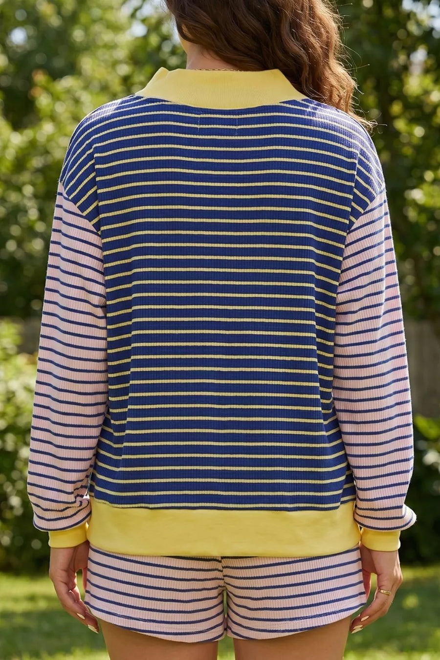 Stripe Color Block Ribbed Knit Two-piece Set option 5