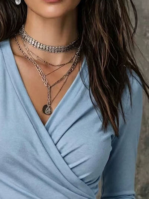 modern wrap top in Green with v-neck