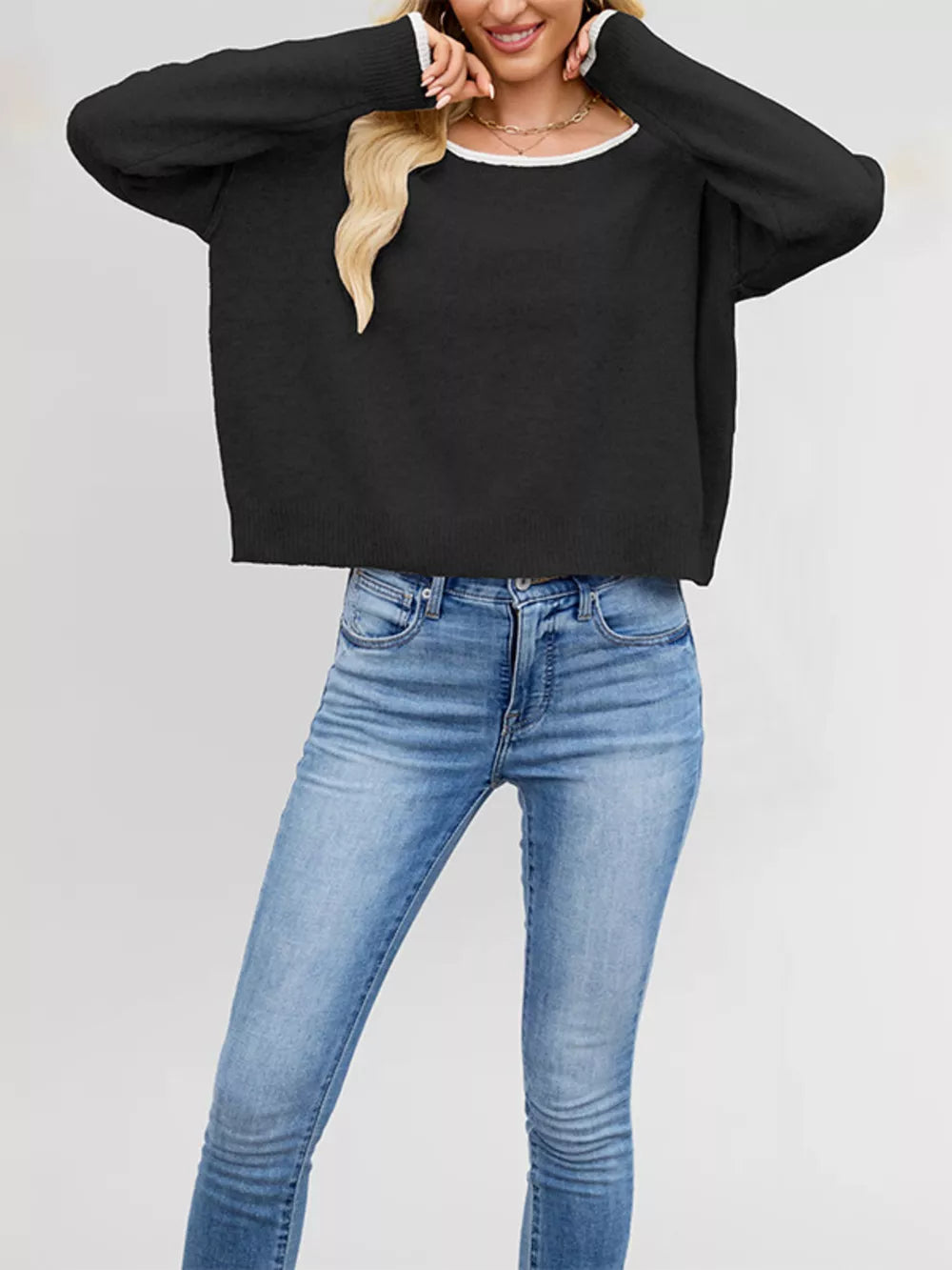 Grey pullover sweater with cropped and pullover