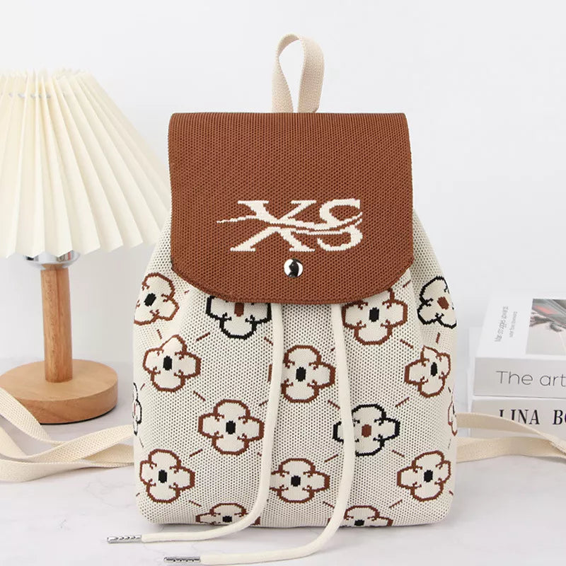 Caramel Floral Print Drawstring Backpack Bag