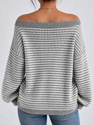 Off-Shoulder Oversized Ribbed Knit Sweater in Green with oversized