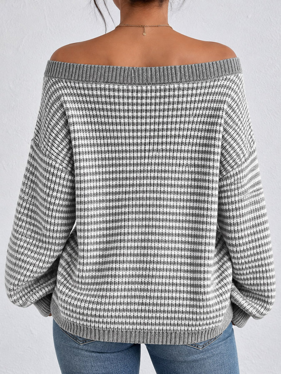 Off-Shoulder Oversized Ribbed Knit Sweater in Green with oversized