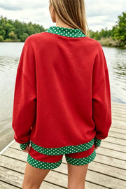 50% polyester, 50% cotton Care instructions: Machine wash cold lounge set in emerald green with relaxed silhouette