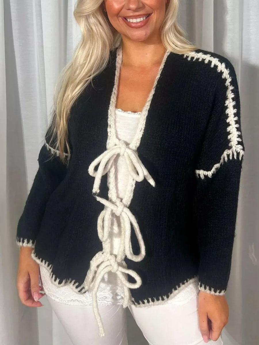 Tie Front Drop Shoulder Cardigan in White