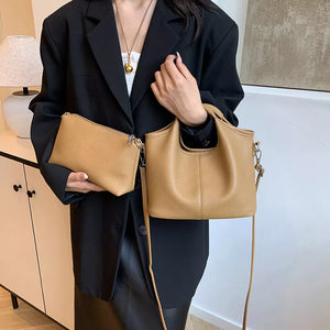 Black Textured Leather Crossbody Bag With Pouch