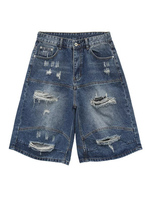 Blue denim shorts with bermuda and zip-front