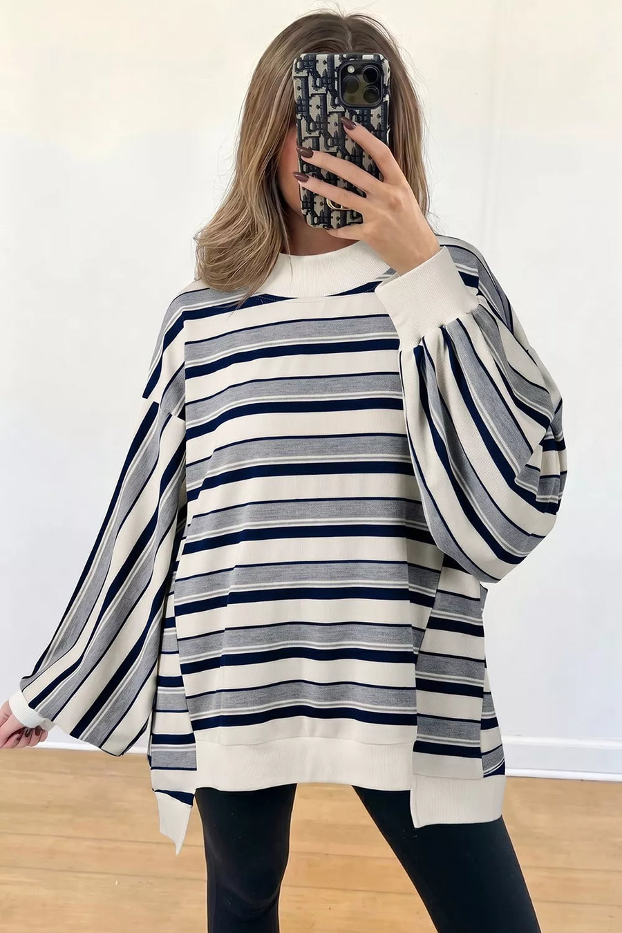 Striped Ribbed Stand Neck Sweatshirt option 5