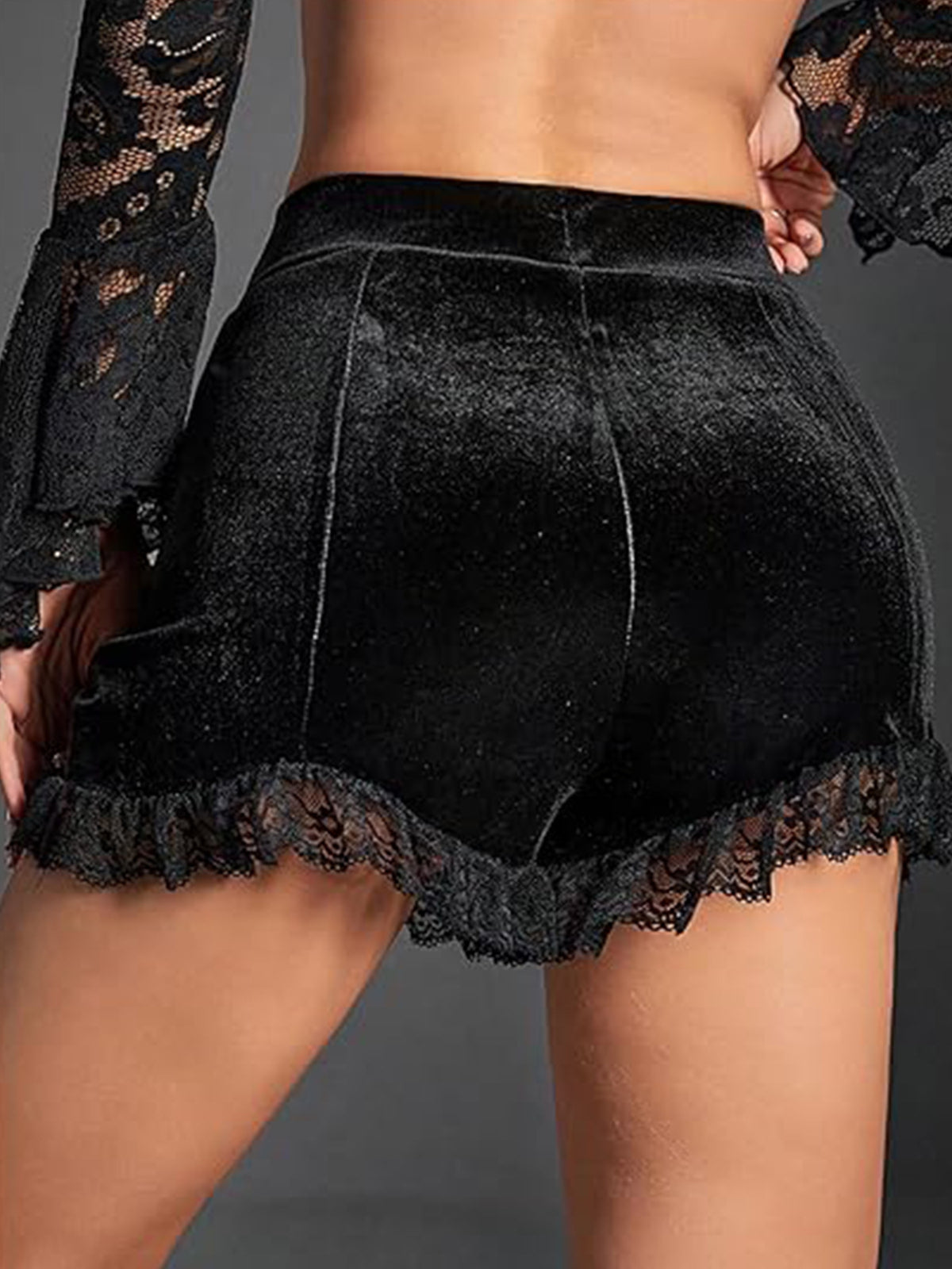 Luxe Velvet Lace-trimmed High-waisted Shorts