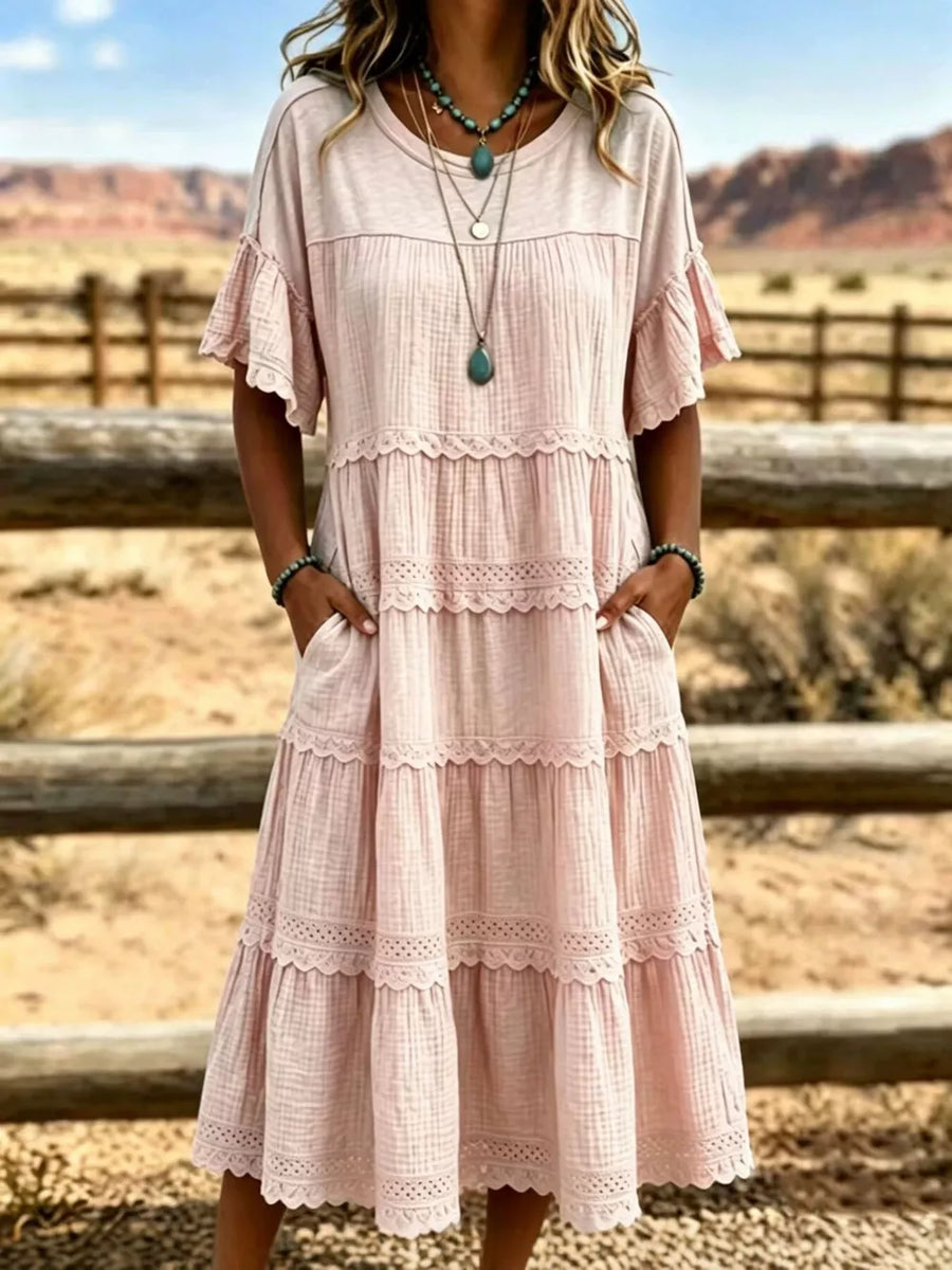 100% polyester Care instructions: Machine wash cold midi dress in White with A-line silhouette