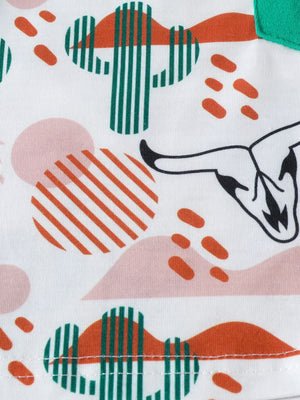 Baby set with cactus and bull skull print in green and light brown.