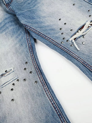 Blue with Men's Distressed Wide-leg Jeans in Blue