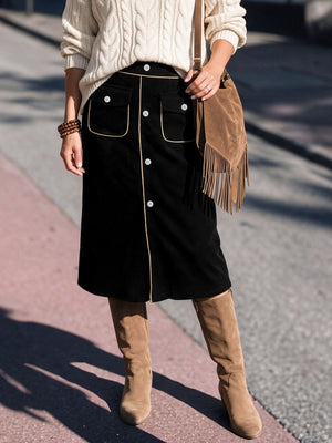 black midi skirt with midi and button-front