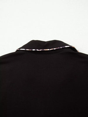 Black women's pajama top with leopard print collar trim