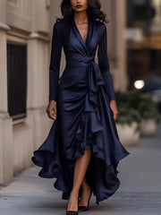 Navy wrap dress with belted and long sleeve