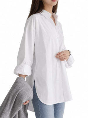 The main fabric component is polyester button-down shirt in Black with oversized silhouette
