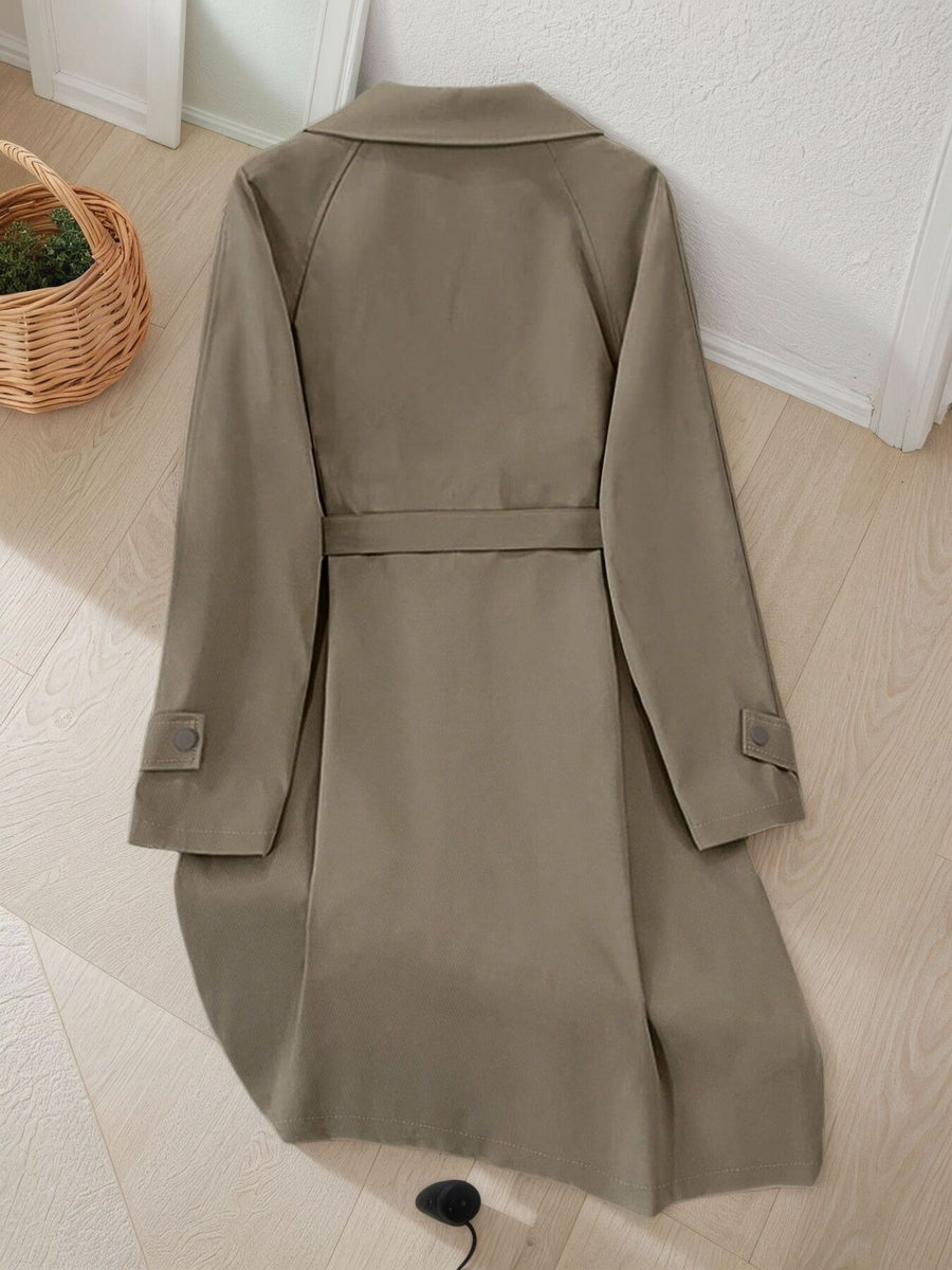 Lapel Collar Longline Trench Coat in camel with buttoned