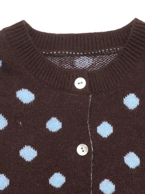 light blue cardigan with button-front and polka dot