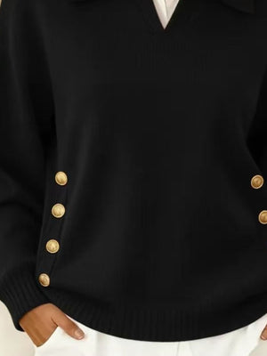 Black pullover sweater with hip-length and pullover