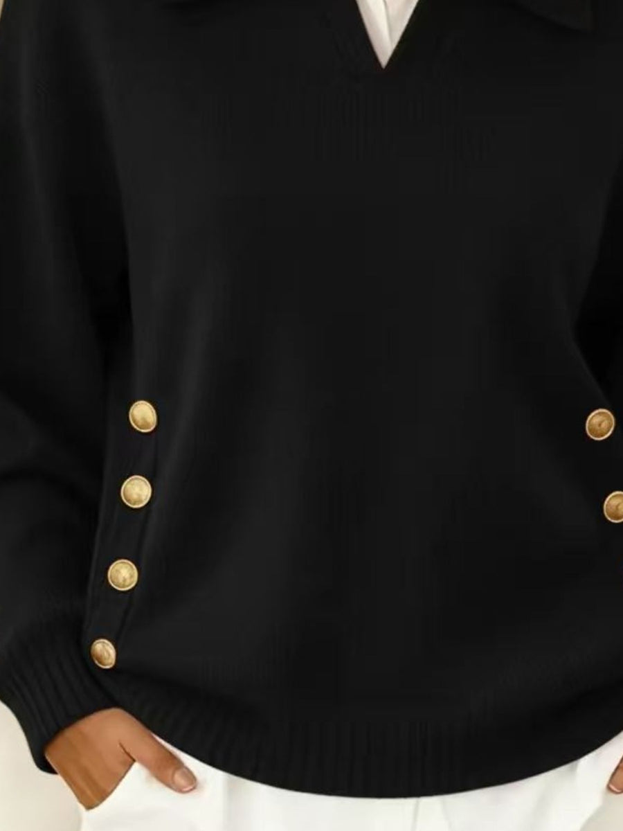 Black pullover sweater with hip-length and pullover