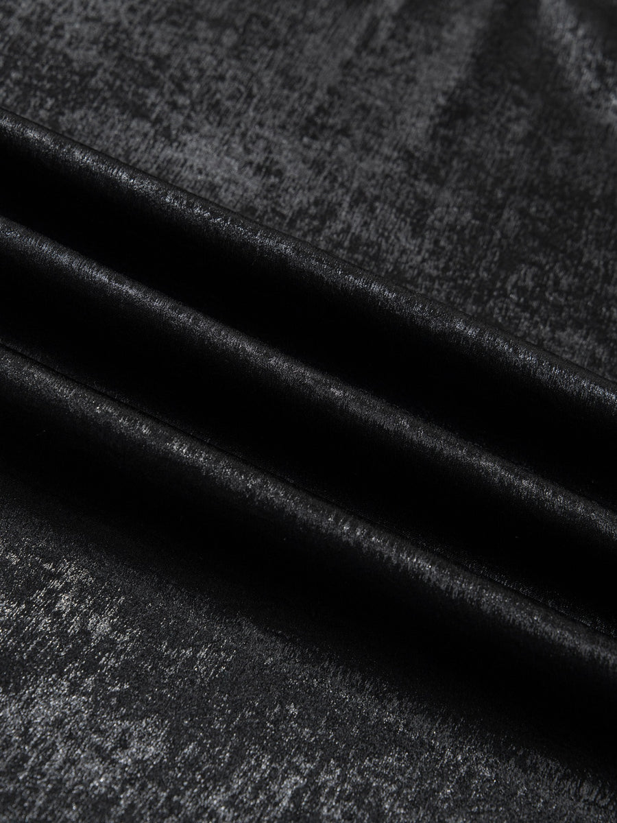 Black metallic tee with a textured finish and soft drape.
